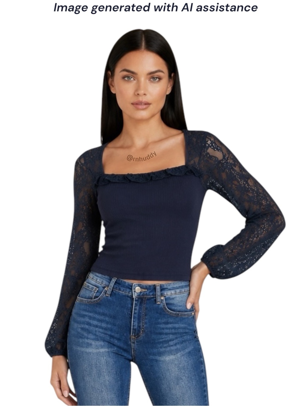 NWT Shyanne M navy lace & ribbed top